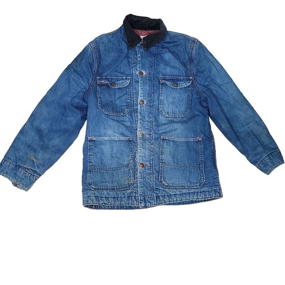 Vintage Big Mac Chore Coat Denim Jean Jacket Blanket Lined Union Made Distressed - Picture 2 of 11